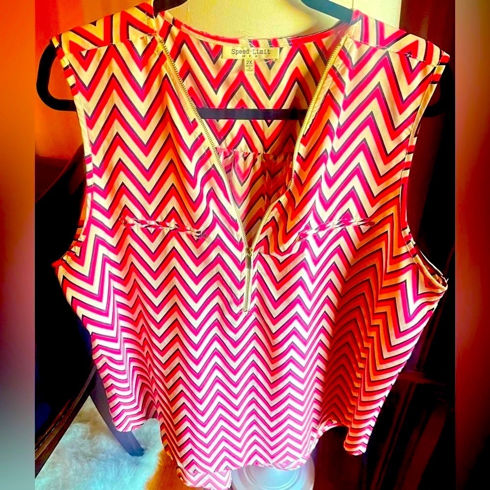 Speed Limit Top. Size 2X. Pink, White & Black